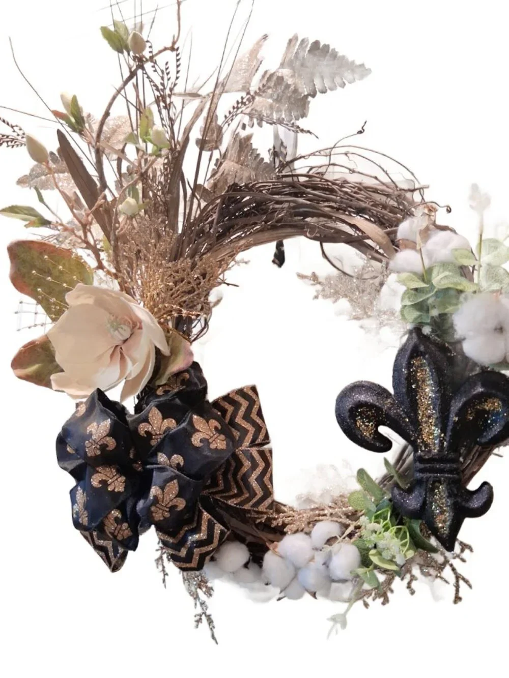 Southern Flare Fleur de Lis Black and Gold Saints Wreath